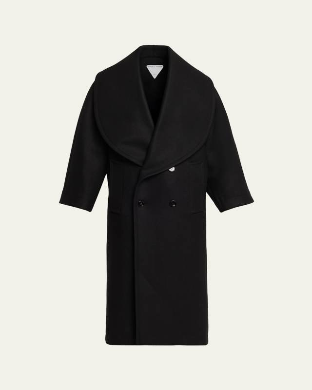 Oversized Collar Double-Breasted Wool-Blend Coat